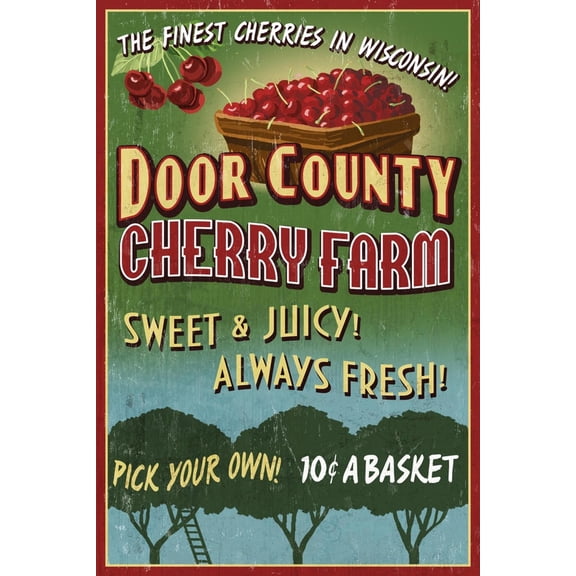 Art.com Door County, Wisconsin - Cherry Art Print by Lantern Press, 12" x 18"