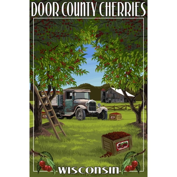 Art.com Door County, Wisconsin - Cherry Harvest Art Print by Lantern Press, 12" x 18"