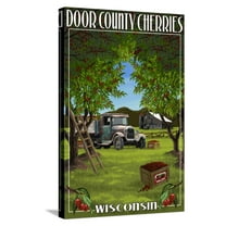 Art.com Door County, Wisconsin - Cherry Harvest Stretched Canvas Print Wall Art by Lantern Press, 16" x 24"