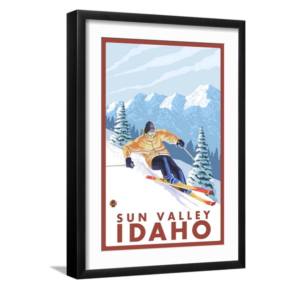 Art.com Downhhill Snow Skier, Sun Valley, Idaho Art Print by Lantern Press, Black Frame Wall Art, 17" x 23"
