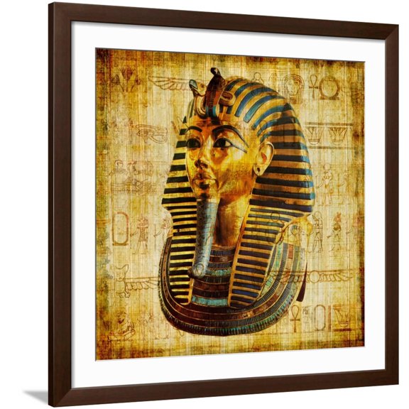 Art.com Egyptian Papyrus With Pharaoh Art Print by Maugli-l, Brown Frame Wall Art, 38" x 38"