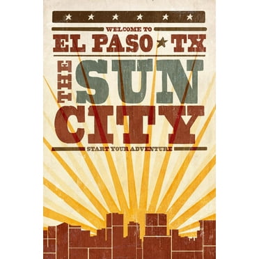 Art.com El Paso, Texas - Skyline and Sunburst Screenprint Style Art Print by Lantern Press, 12" x 18"