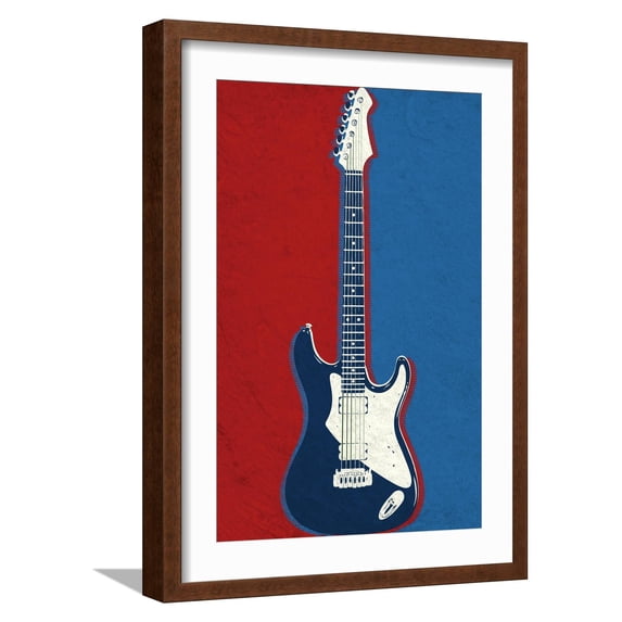 Art.com Electric Guitar Red White and Blue Music Art Print, Brown Frame Wall Art, 17" x 23"