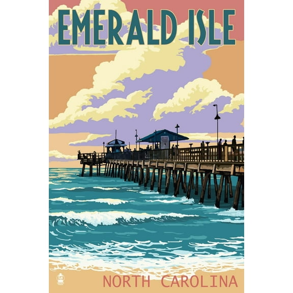 Art.com Emerald Isle, North Carolina - Fishing Pier Art Print by Lantern Press, 12" x 18"