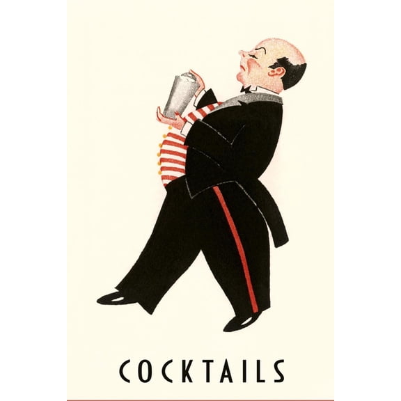 Art.com English Butler with Martini Shaker Art Print, 12" x 18"