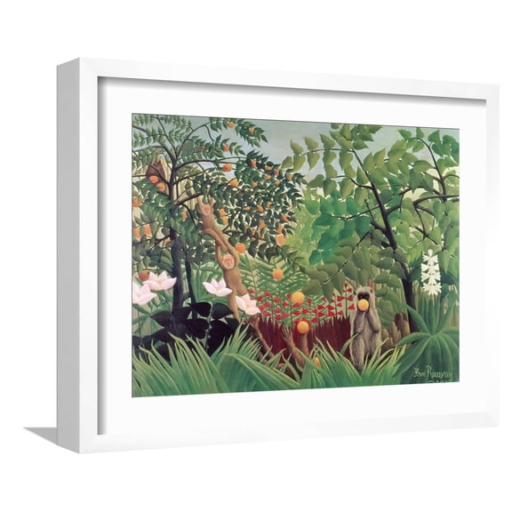 Art.com Exotic Landscape, 1910 Giclee Print by Henri Rousseau, White Frame Wall Art, 21" x 17"