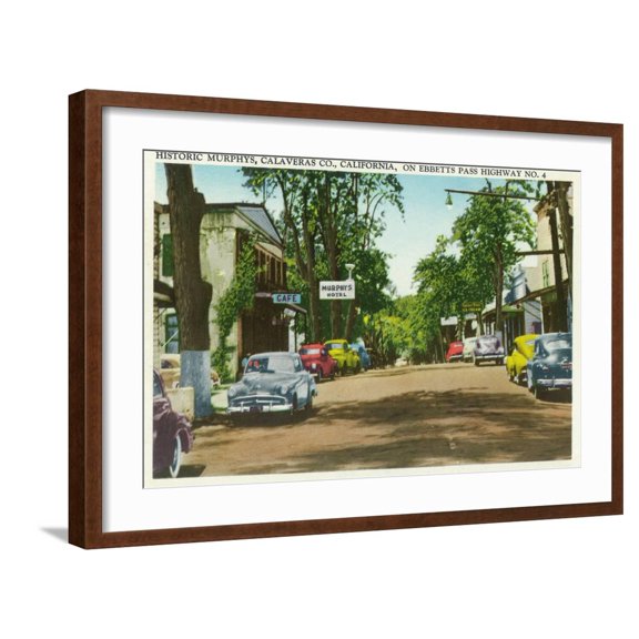 Art.com Exterior View of Historic Murphy's Hotel - Calaveras County, CA Art Print by Lantern Press, Brown Frame Wall Art, 29" x 21"