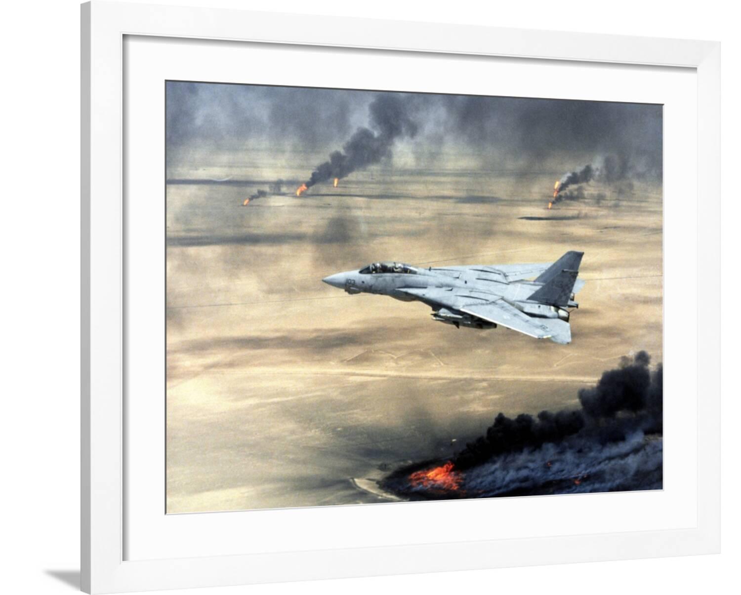 F14 Fighter Flies over Burning Kuwaiti Oil During First Gulf