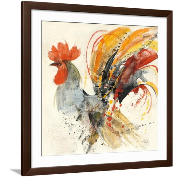 Art.com Festive Rooster II Art Print by Albena Hristova, Brown Frame Wall Art, 38" x 38"