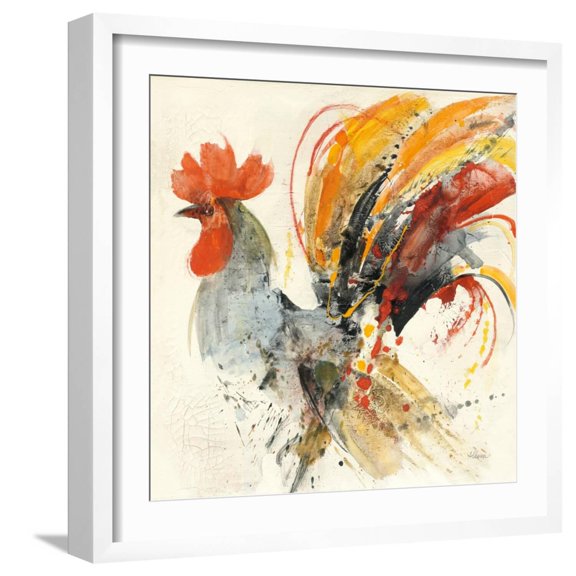 Art.com Festive Rooster II Art Print by Albena Hristova, White Frame Wall Art, 21" x 21"
