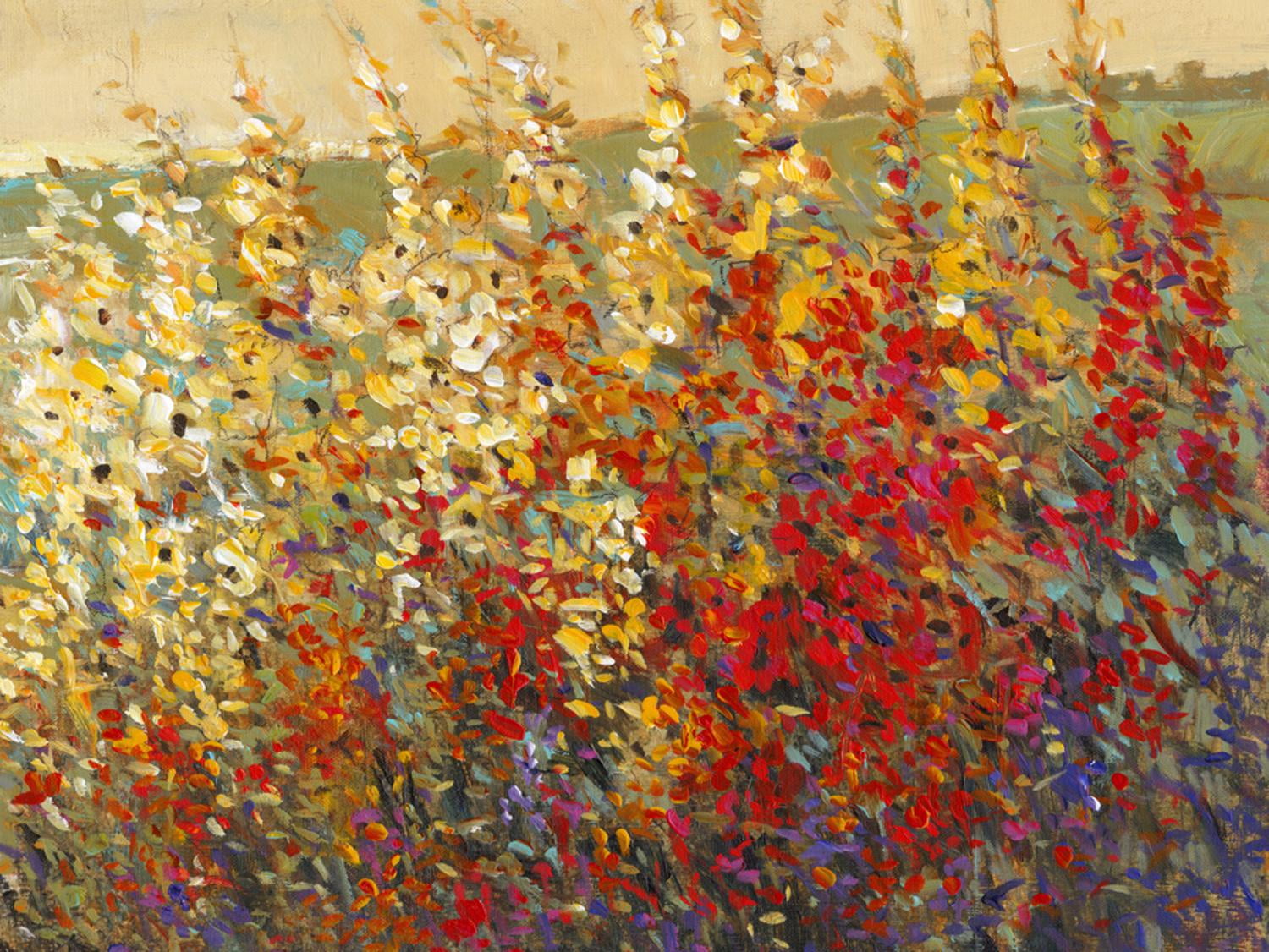Vibrant Red and Yellow Floral Landscape Canvas Print for Kids