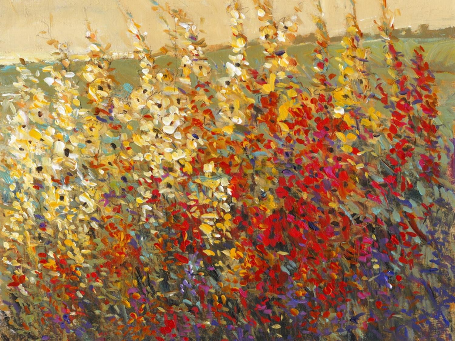Vibrant Red and Yellow Floral Landscape Canvas Print for Kids