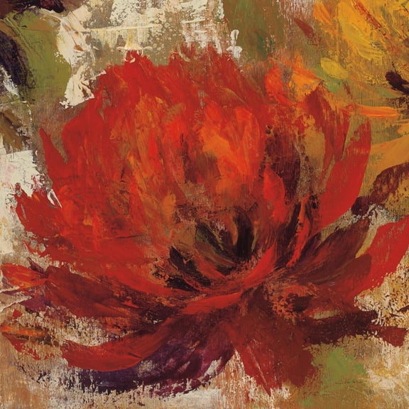Art.com Fiery Dahlias II Crop Art Print by Silvia Vassileva, 24" x 24"