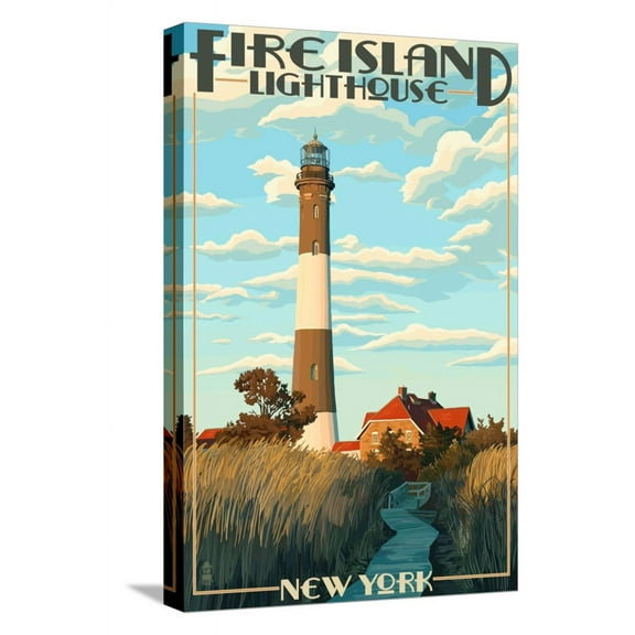 Art.com Fire Island Lighthouses - Captree Island, New York Stretched Canvas Print Wall Art by Lantern Press, 12" x 18"