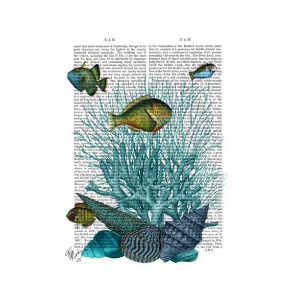 Art.com Fish Blue Shells and Corals Art Print by Fab Funky, 12" x 16"