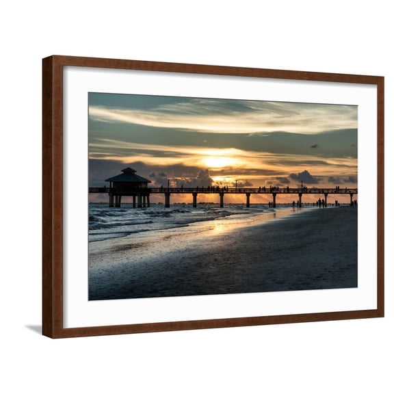 Art.com Fishing Pier Fort Myers Beach at Sunset Photographic Print by Philippe Hugonnard, Brown Frame Wall Art, 29" x 21"