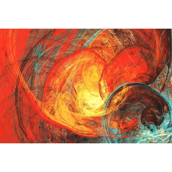 Art.com Flaming Sun. Abstract Painting Texture in Summer Color. Modern Futuristic Red Pattern. Bright Color Art Print by Excellent backgrounds, 36" x 24"