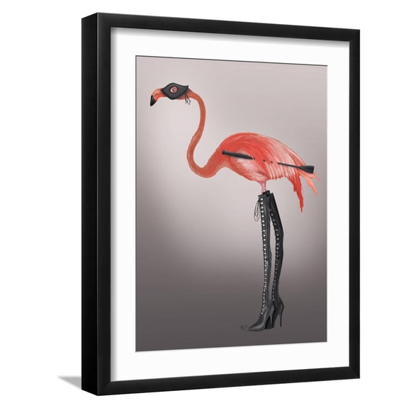 Art.com Flamingo with Kinky Boots Art Print by Fab Funky, Black Frame Wall Art, 17" x 21"