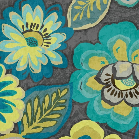 Art.com Floral Assortment Teal on Dark Grey Crop II Art Print by Hugo Wild, 16" x 16"