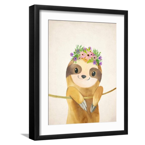 Art.com Floral Sloth 1 Art Print by Kimberly Allen, Black Frame Wall Art, 17" x 21"