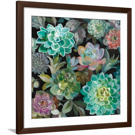 Art.com Floral Succulents v2 Crop Art Print by Danhui Nai, Brown Frame Wall Art, 38" x 38"