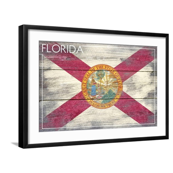 Art.com Florida State Flag - Barnwood Painting Art Print by Lantern Press, Black Frame Wall Art, 29" x 21"