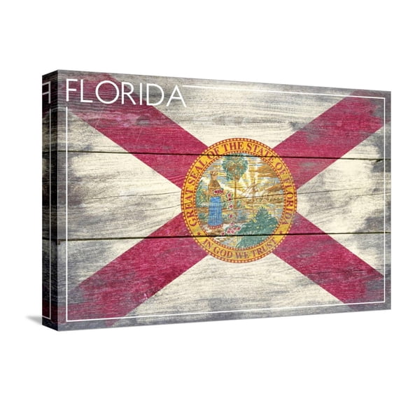 Art.com Florida State Flag - Barnwood Painting Stretched Canvas Print Wall Art by Lantern Press, 18" x 12"