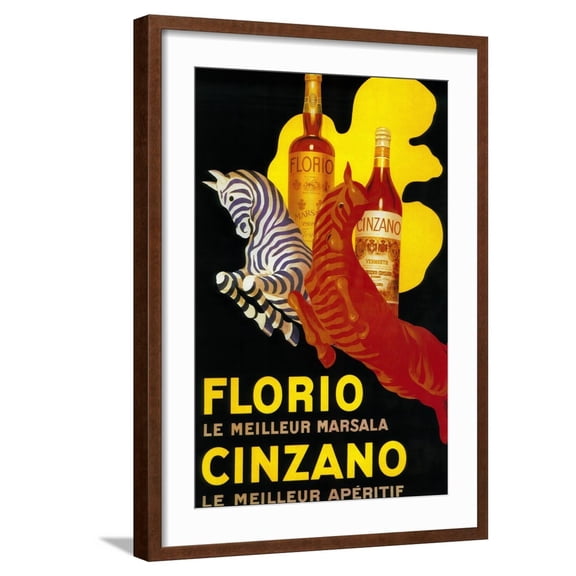 Art.com Florio Cinzano Vintage Poster - Europe Art Print by Lantern Press, Brown Frame Wall Art, 21" x 29"