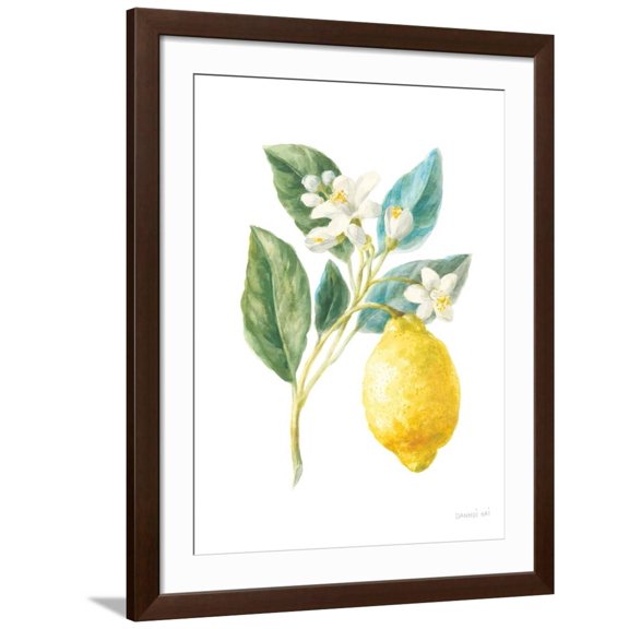 Art.com Floursack Lemon I on White Art Print by Danhui Nai, Brown Frame Wall Art, 32" x 40"