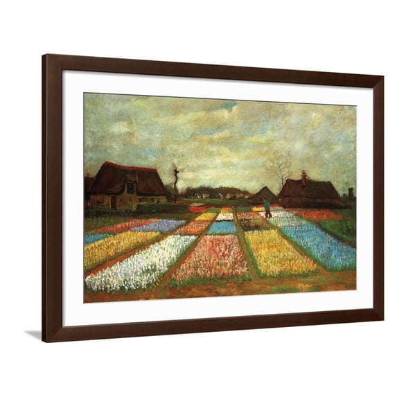 Art.com Flower Beds of Holland Art Print by Vincent van Gogh, Brown Frame Wall Art, 44" x 32"