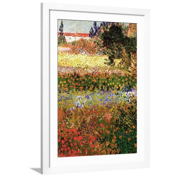 Art.com Flowering Garden with Path Art Print by Vincent van Gogh, White Frame Wall Art, 32" x 44"