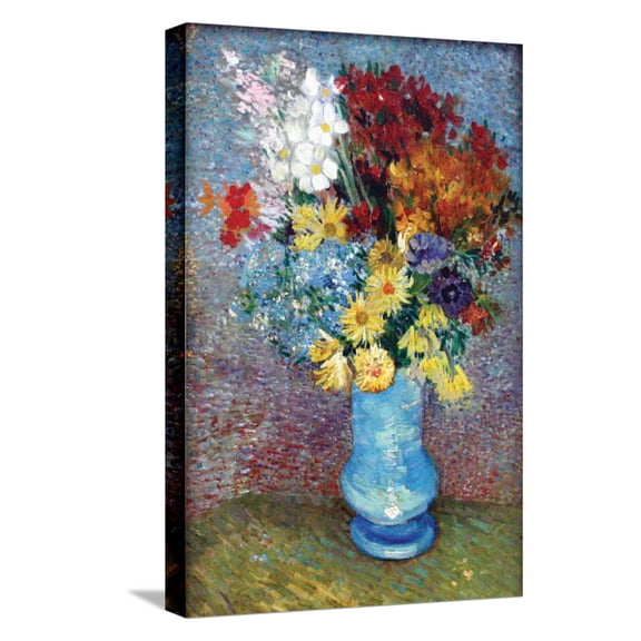Art.com Flowers In a Blue Vase Stretched Canvas Print Wall Art by Vincent van Gogh, 12" x 18"
