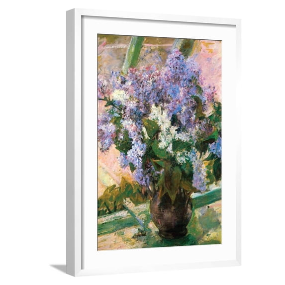 Art.com Flowers in the Window Art Print by Mary Cassatt, White Frame Wall Art, 21" x 29"