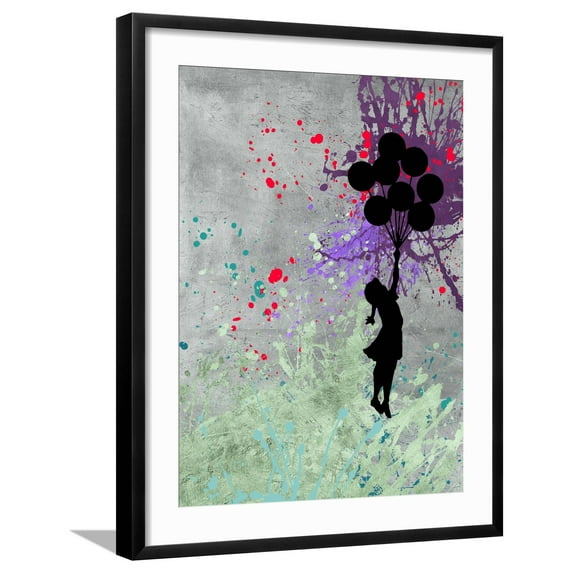 Art.com Flying Balloon Girl Giclee Print by Banksy, Black Frame Wall Art, 23" x 29"