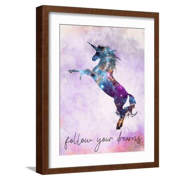 Art.com Follow your Dreams Unicorn 3 Art Print by Kimberly Allen, Brown Frame Wall Art, 17" x 21"