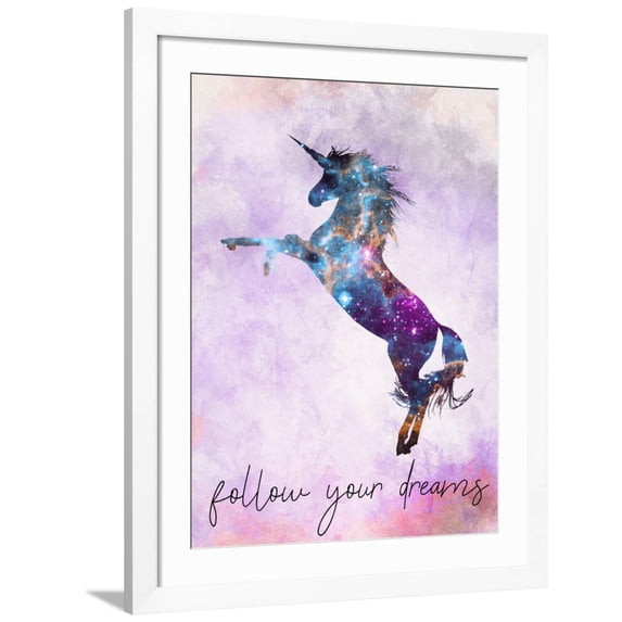 Art.com Follow your Dreams Unicorn 3 Art Print by Kimberly Allen, White Frame Wall Art, 32" x 40"
