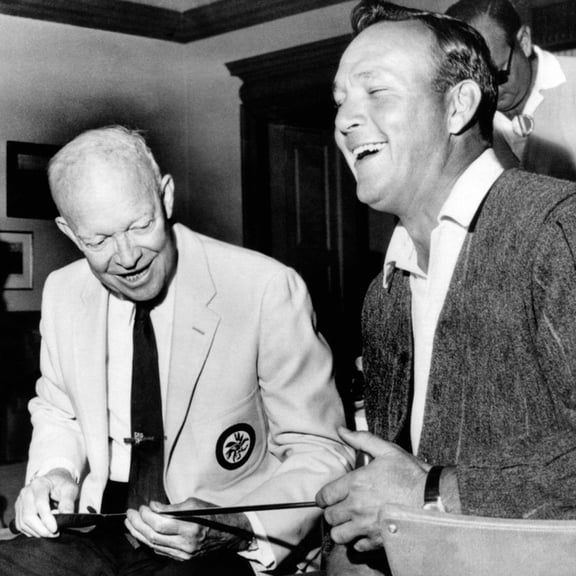 Art.com Former President Dwight Eisenhower Enjoys a Laugh with Famed Golfer, Arnold Palmer, Aug 12, 1965 Photo, 16" x 16"