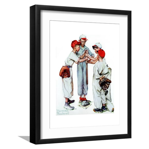 Art.com Four Sporting Boys: Baseball Giclee Print by Norman Rockwell, Black Frame Wall Art, 17" x 21"