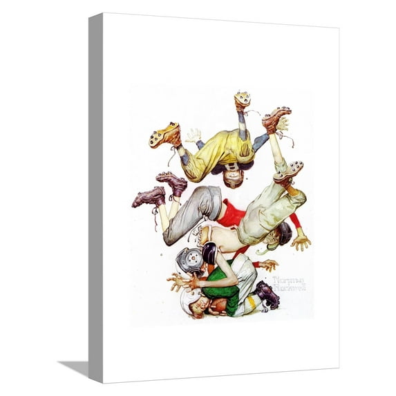 Art.com Four Sporting Boys: Football Stretched Canvas Print Wall Art by Norman Rockwell, 12" x 16"
