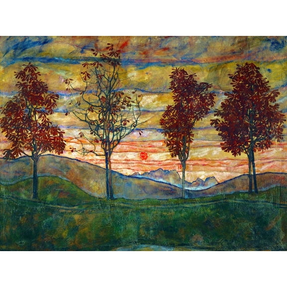 Art.com Four Trees, c.1917 Art Print by Egon Schiele, 16" x 12"