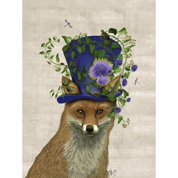 Art.com Fox Mad Hatter Art Print by Fab Funky, 12" x 16"
