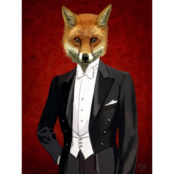 Art.com Fox in Evening Suit Portrait Art Print by Fab Funky, 12" x 16"