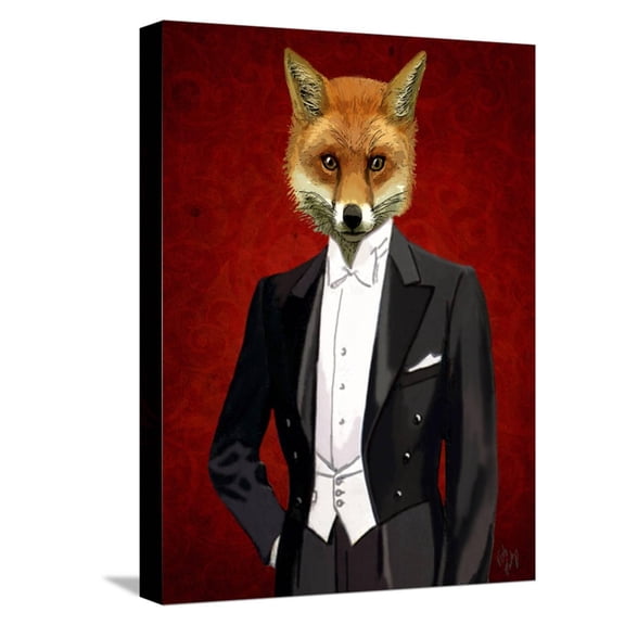 Art.com Fox in Evening Suit Portrait Stretched Canvas Print Wall Art by Fab Funky, 12" x 16"