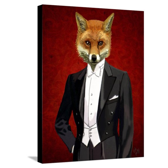 Art.com Fox in Evening Suit Portrait Stretched Canvas Print Wall Art by Fab Funky, 18" x 24"