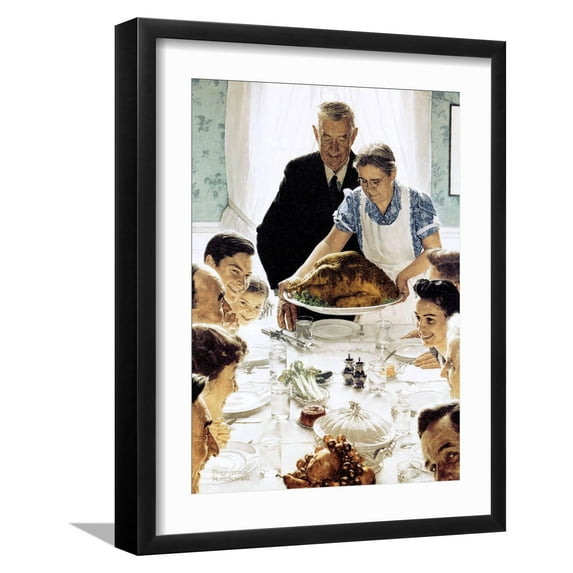 Art.com Freedom From Want, March 6,1943 Giclee Print by Norman Rockwell, Black Frame Wall Art, 17" x 21"