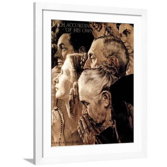 Art.com Freedom of Worship, February 27,1943 Giclee Print by Norman Rockwell, White Frame Wall Art, 32" x 40"