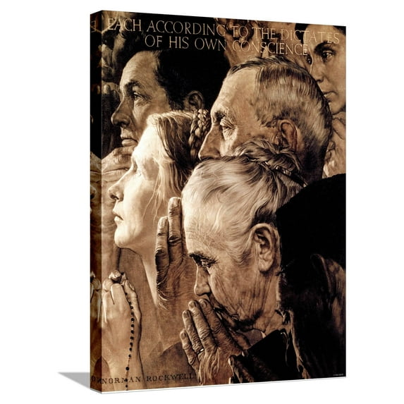 Art.com Freedom of Worship, February 27,1943 Stretched Canvas Print Wall Art by Norman Rockwell, 18" x 24"
