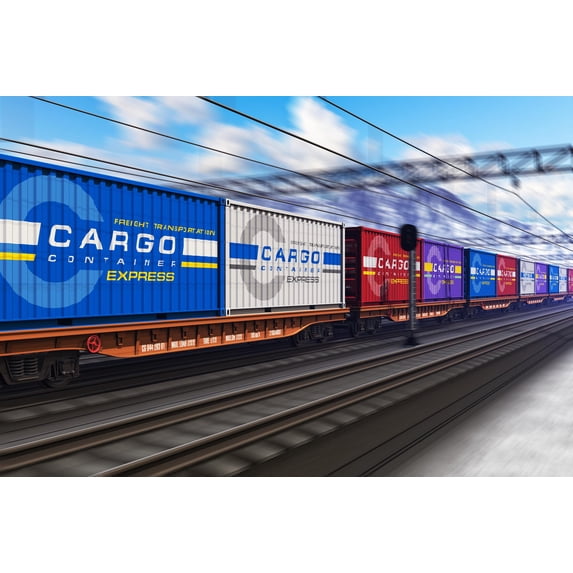 Art.com Freight Train with Cargo Containers Photographic Print by Scanrail, 36" x 24"