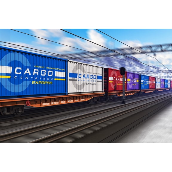 Art.com Freight Train with Cargo Containers Photographic Print by Scanrail, 36" x 24"