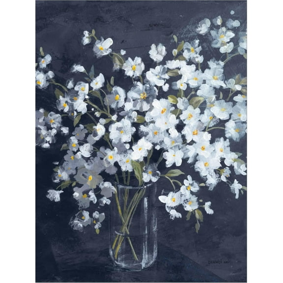 Art.com Fresh White Bouquet Indigo Crop Stretched Canvas Print Wall Art by Danhui Nai, 12" x 16"